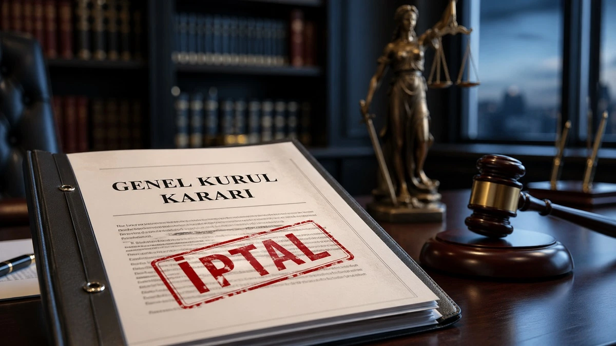 Limited şirket genel kurul kararı iptali davası dosya ve iptal damgası görseli.