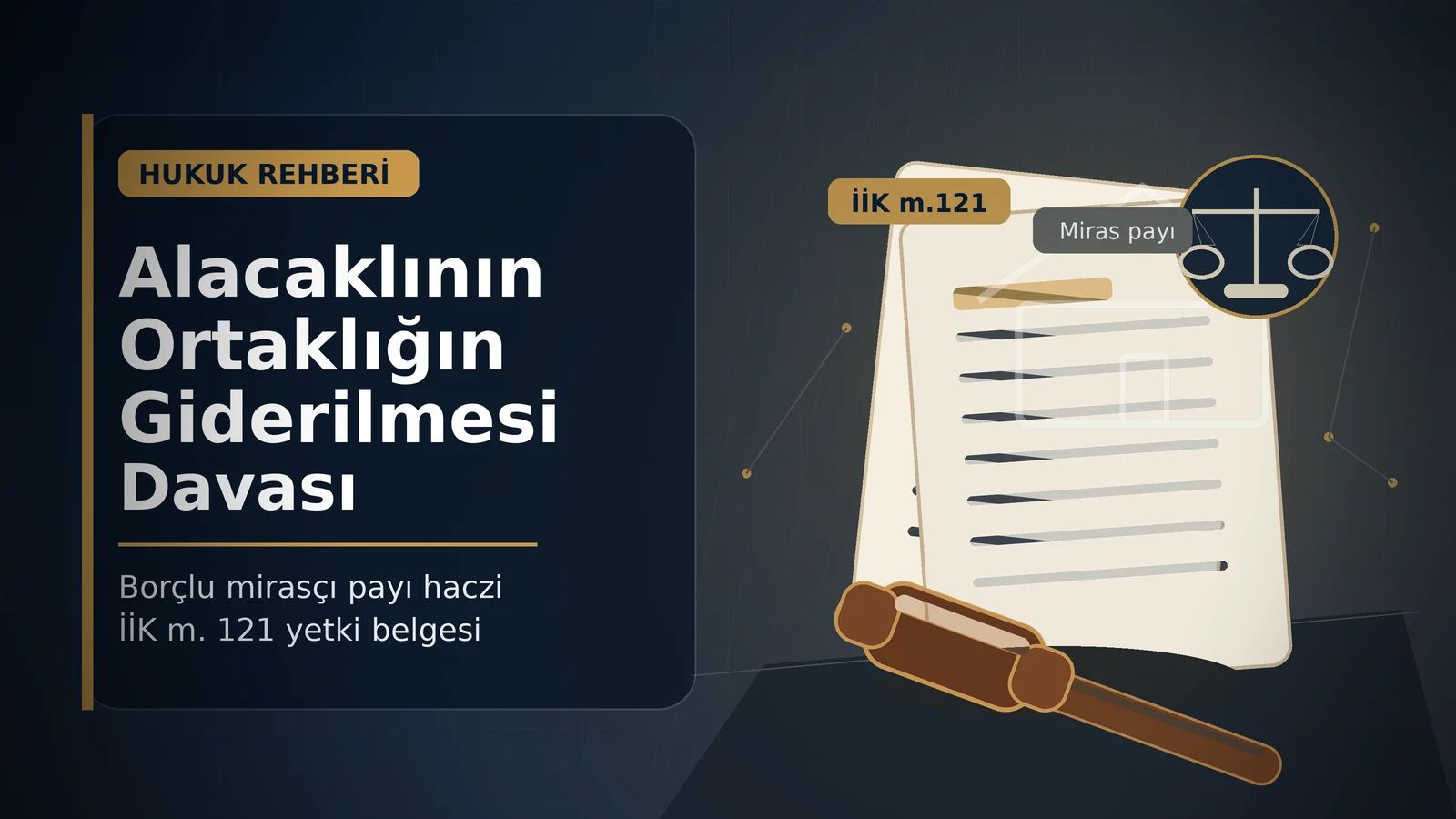 Alacaklının ortaklığın giderilmesi davasını temsil eden mahkeme tokmağı ve miras kalan ev dosyası
