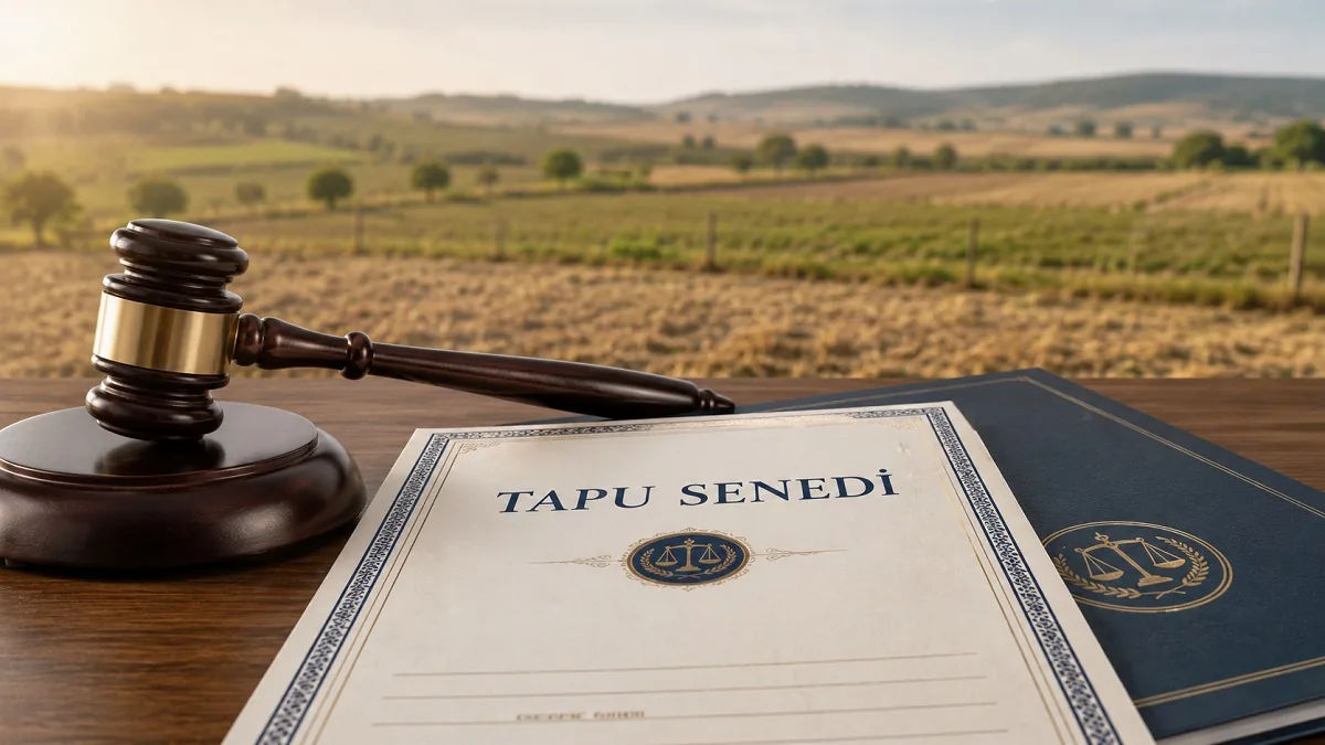 Miras kalan tarla satışı için izale-i şüyu (ortaklığın giderilmesi) davası ve tapu senedi temsili görseli.