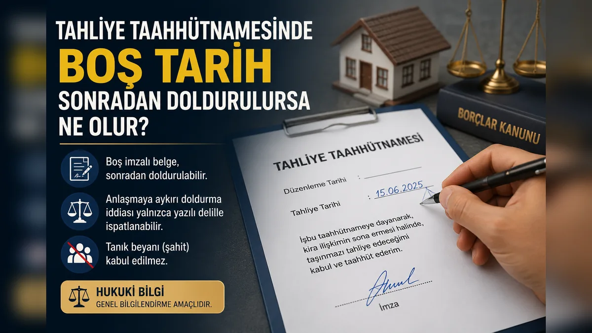 Tahliye taahhütnamesinde boş tarih sonradan doldurulması hakkında hukuki bilgilendirme görseli