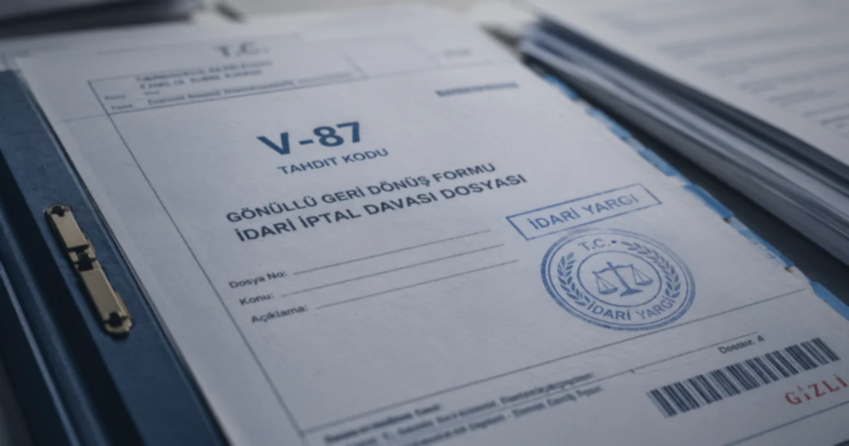 : V-87 tahdit kodu ve gönüllü geri dönüş formu idari iptal davası dosyası.