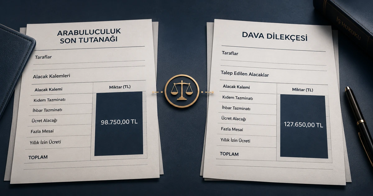 Arabuluculuk son tutanağı ile dava dilekçesindeki tutar farkını gösteren iki belge