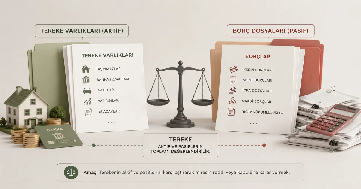 Borçlu miras ve mirasın reddi kapsamında tereke varlıkları ile borçların karşılaştırılması