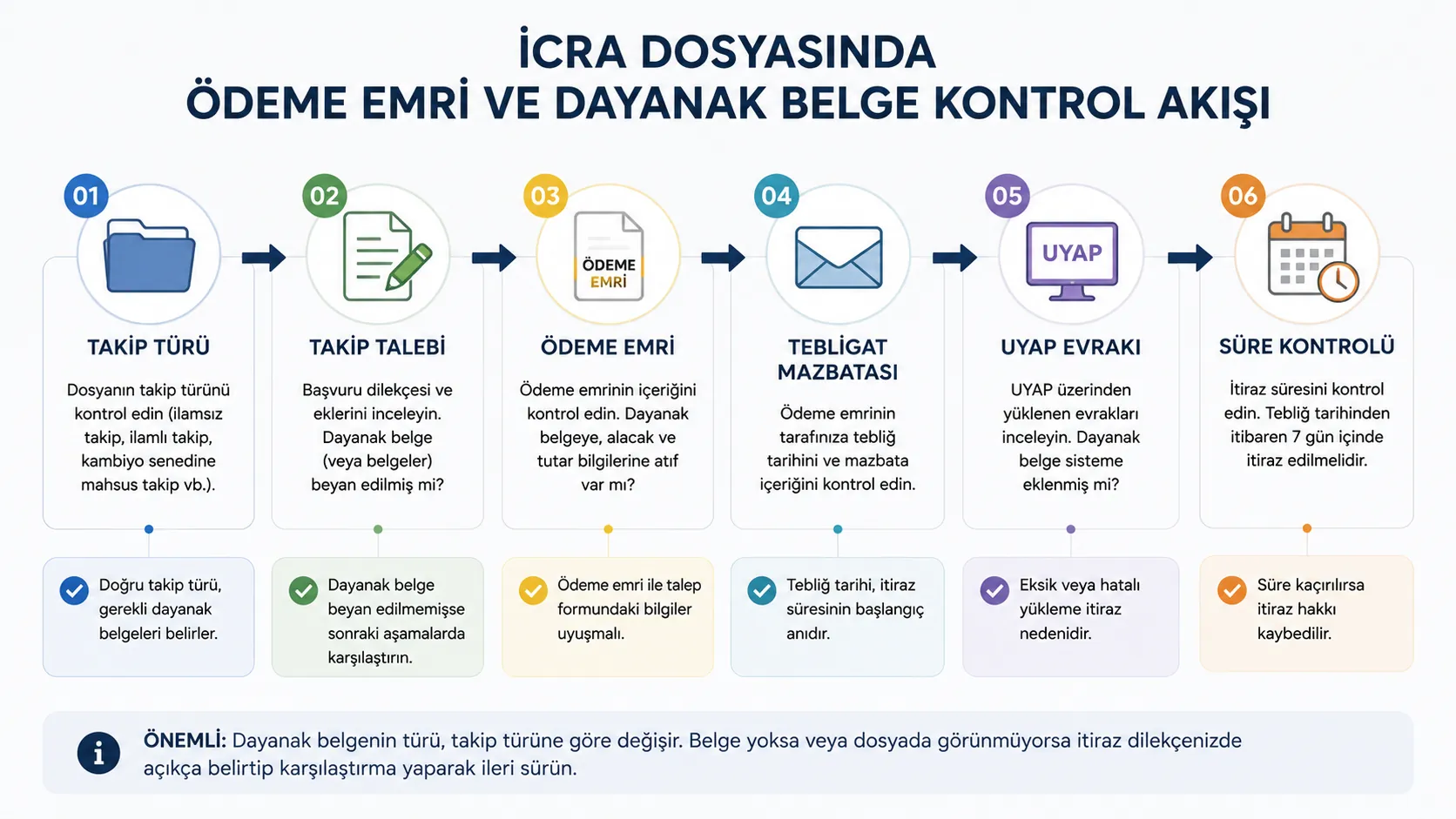 İcra dosyasında ödeme emri ve dayanak belge kontrol sırası.
