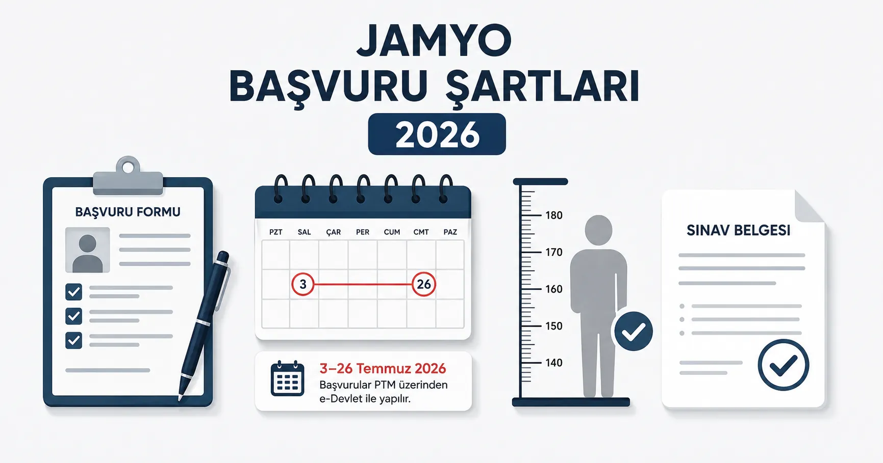 2026 JAMYO başvuru şartlarını yaş, TYT sırası ve boy-kilo ölçütleriyle anlatan bilgilendirici görsel