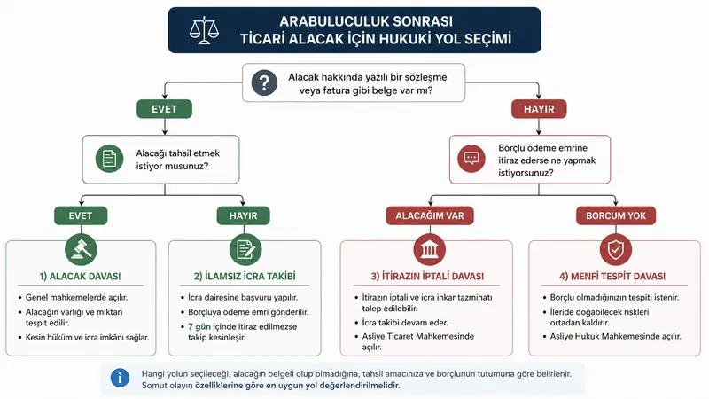 Ticari alacakta dava, icra, itirazın iptali ve menfi tespit yolu seçimi