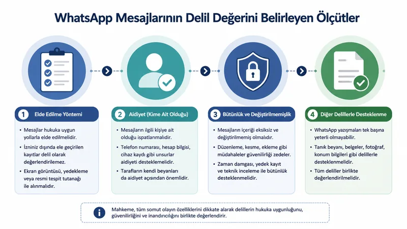 WhatsApp yazışmalarının hukuka uygunluk, aidiyet ve bütünlük bakımından değerlendirilme ölçütleri.