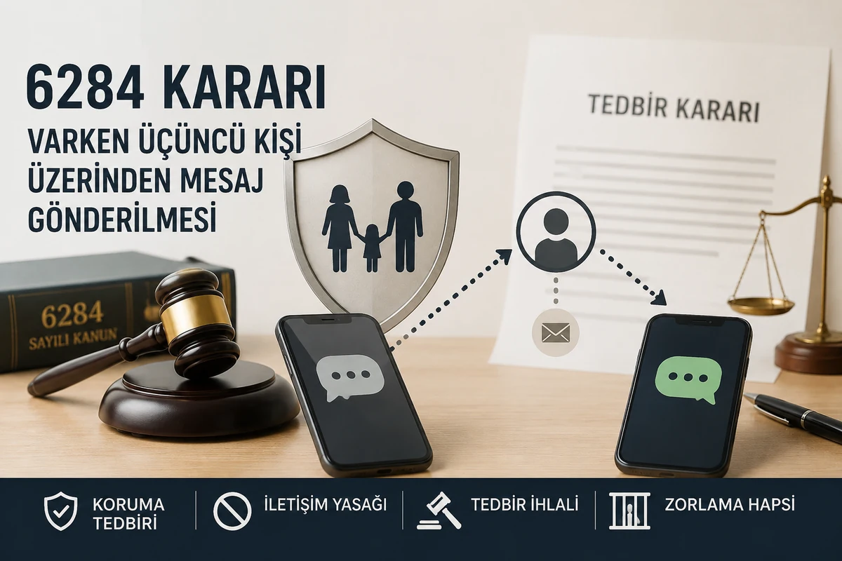 6284 kararı sürerken üçüncü kişi üzerinden iletilen mesajın hukuki değerlendirmesini simgeleyen görsel.