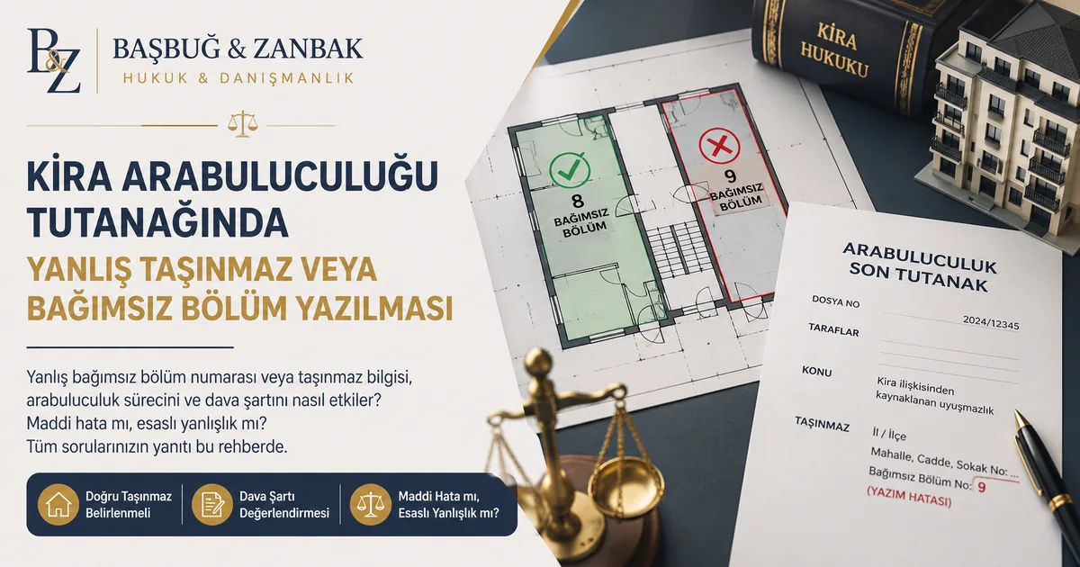 Kira arabuluculuğu tutanağında yanlış bağımsız bölüm yazılmasını gösteren kat planı ve belge