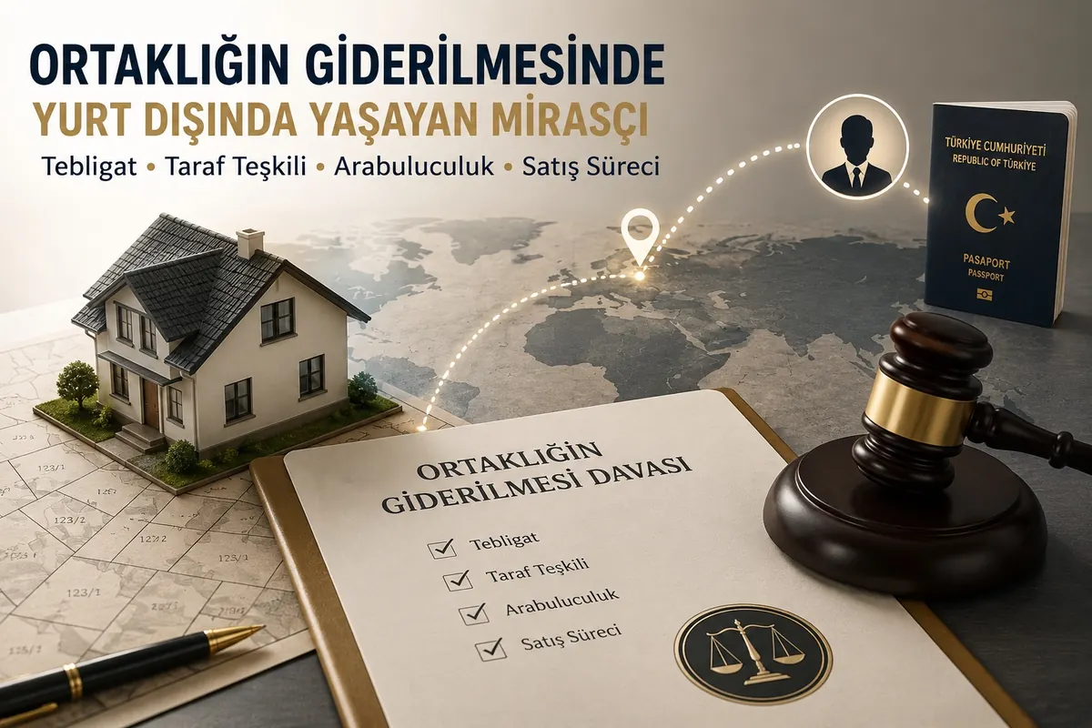 ortaklığın giderilmesi, yurt dışı tebligat, miras ortaklığı, izale-i şüyu, mirasçı, taşınmaz paylaşımı