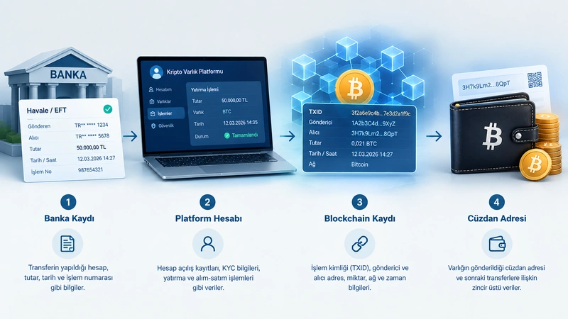 Banka kaydı, kripto platformu hesabı, TXID ve cüzdan adresinden oluşan delil zinciri