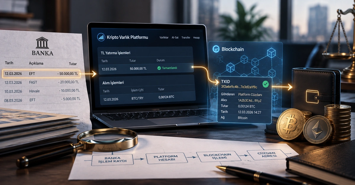 Kripto para platformuna aktarılan paranın banka ve blockchain kayıtları üzerinden izlenmesi