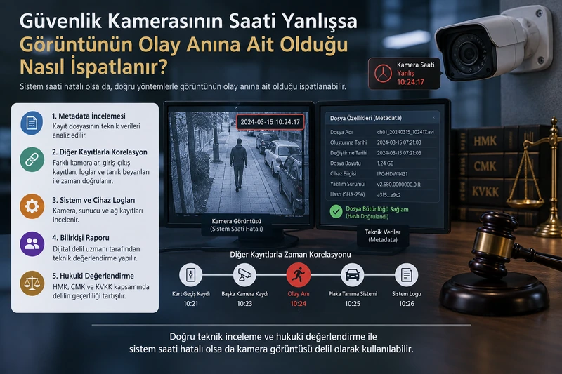 Kamera kaydı ile bağımsız zaman kaydının eşleştirilerek gerçek olay saatinin belirlenmesi