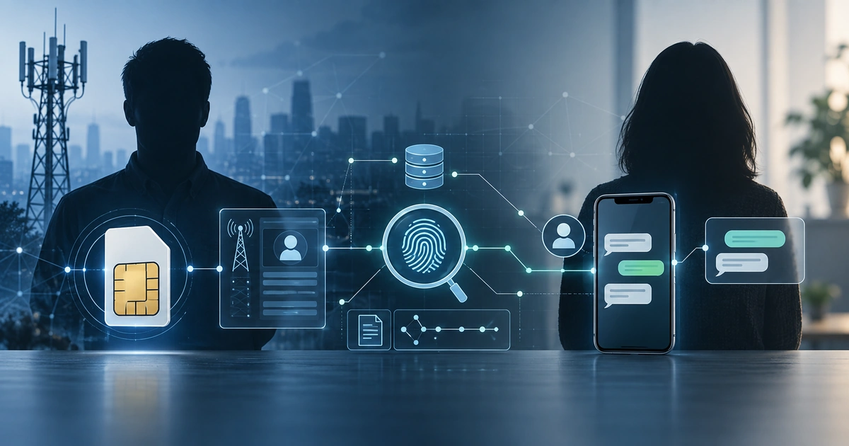 Telefon hattı aboneliği ile mesajlaşma hesabı kullanımının farklı kişilerde olabileceğini gösteren dijital delil kompozisyonu